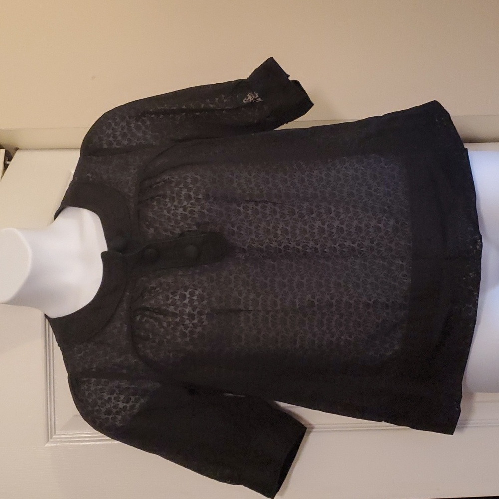 French Connection sheer printed black blouse size 10